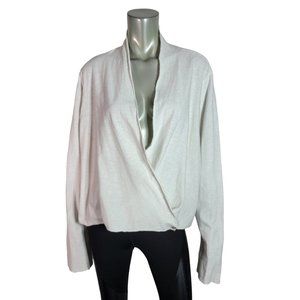 Cut Loose Wrap Top Plus Size 3X Cotton Linen‎ Blend Long Sleeve Stretch White